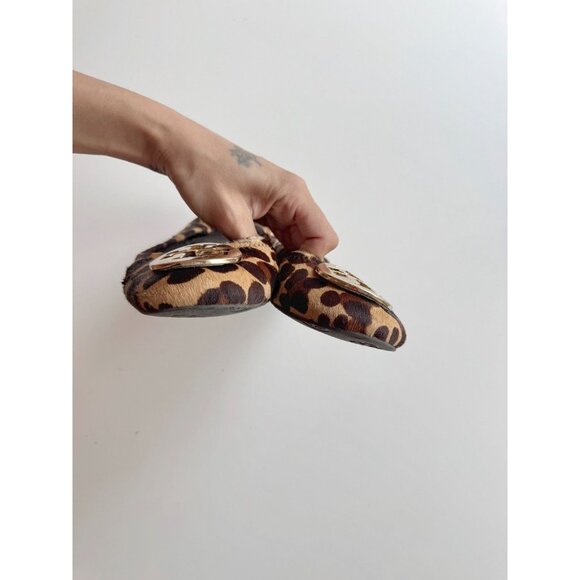 TORY BURCH Reva Leopard Calf Hair Leather Gold Medallion Ballet Flats, Size 9 - Picture 8 of 15